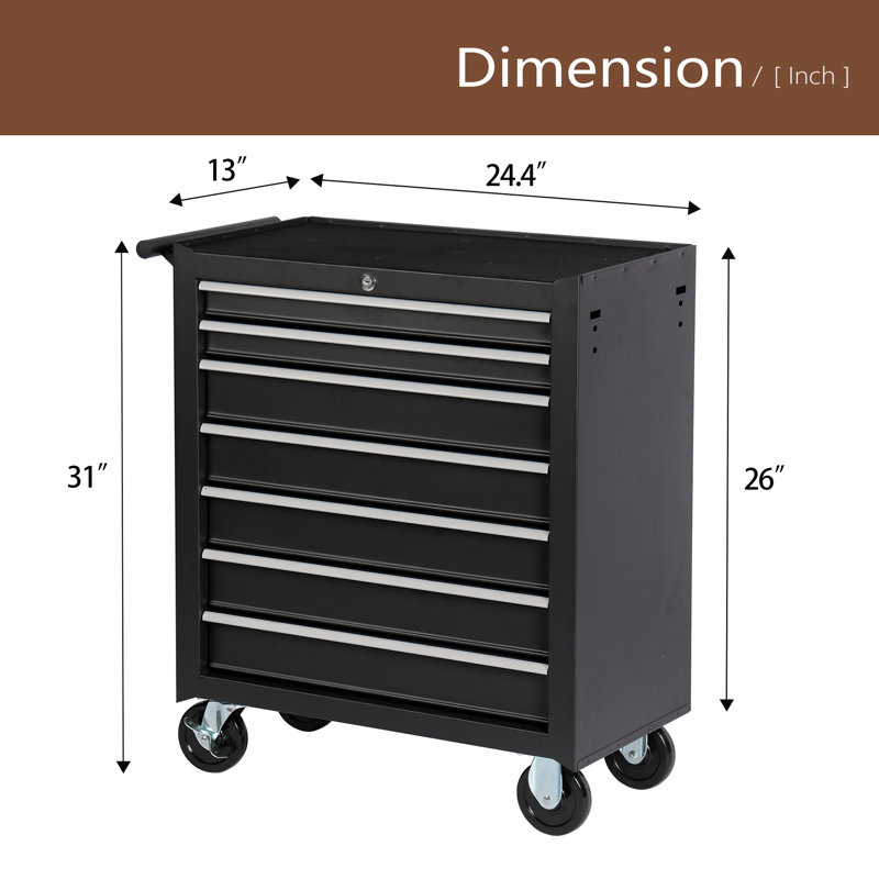 Coffre à outils roulant avec boîte à outils à 7 tiroirs avec roues Armoire de rangement multifonctionnelle pour outils, garage, entrepôt, atelier