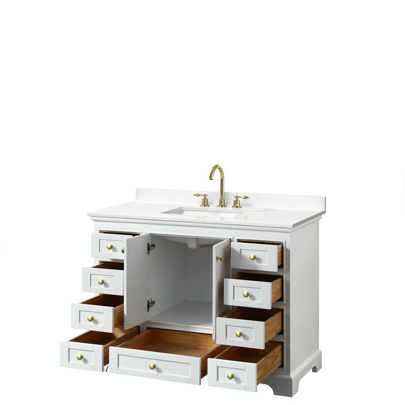 Deborah 48'' Single Bathroom Vanity with Quartz Top, WDX13518, White, Brushed Gold