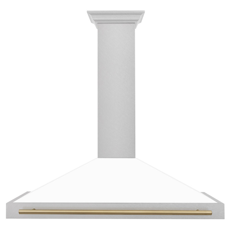48" 400 CFM Ducted Wall Mount Range Hood, White Matte/Champagne Bronze