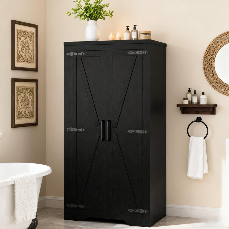 Armoire de 47 po avec portes de grange et tablettes réglables, Noir