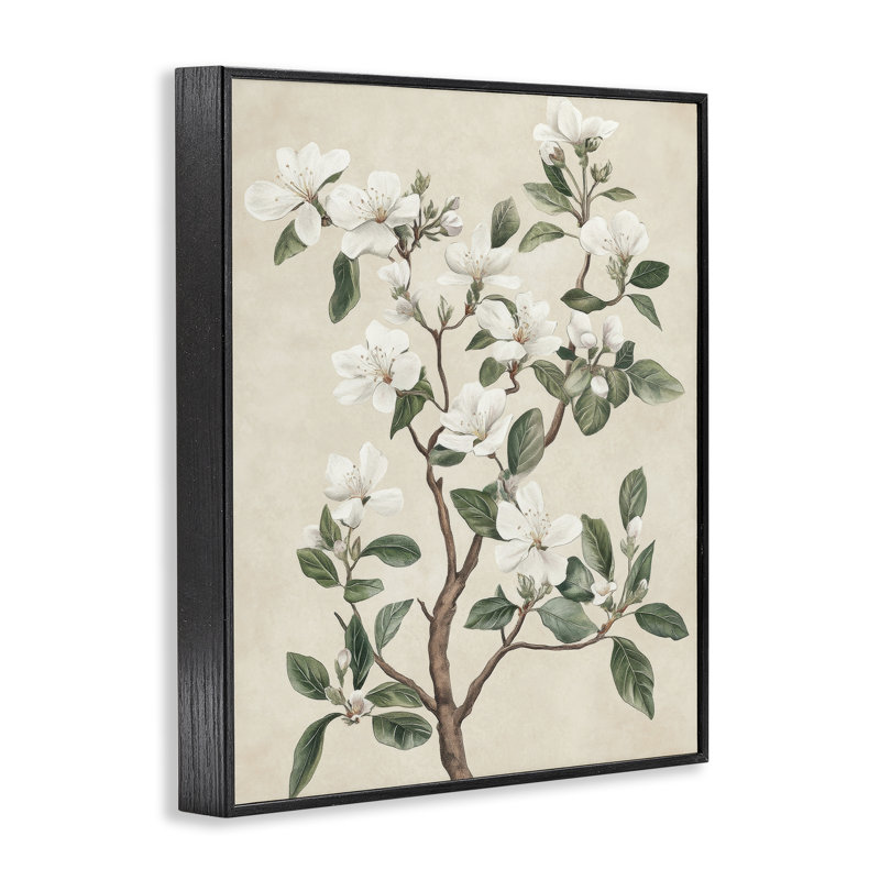 Giclée encadrée par un arbre à fleurs blanches, design par Petal Prints Design, Giclée encadrée noir minuit