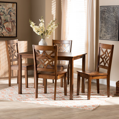 Annorah 5-P Dining Set in Walnut Brown Finished Wood, 37.4'' H X 17.9'' W X 19.9'' D