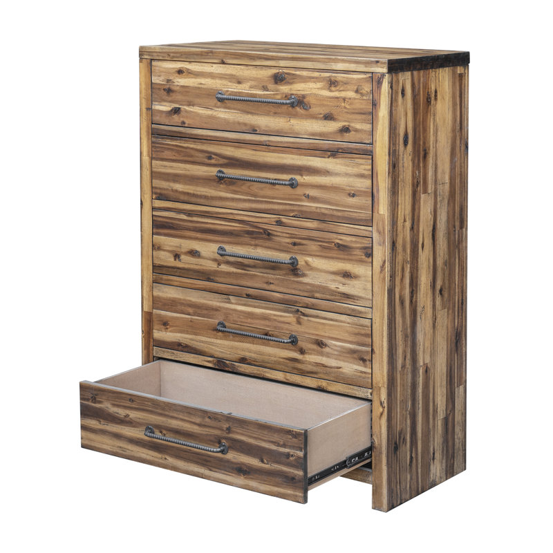 Camilo Solid Wood 38'' W 5 - Drawer Dresser, Durango Wheat