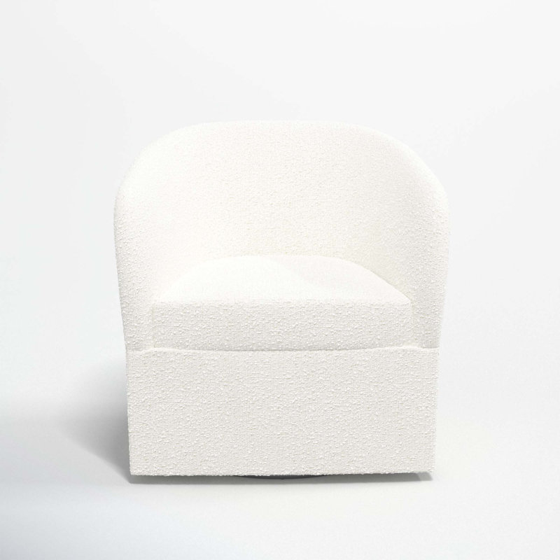 Lesia Upholstered Swivel Barrel Chair, Classic Snow Boucle