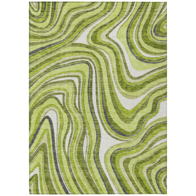 3' X 5' Lime Green And Charcoal Abstract Washable Indoor Outdoor Area Rug