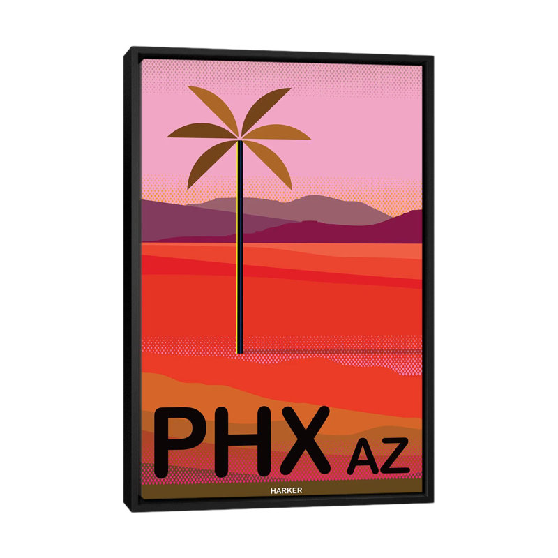 «Phoenix Travel Poster», publicité sur toile, H 60 po x l 40 po x P 1,5 po, Toile encadrée noire, Pas de tapis
