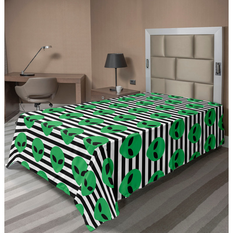 Drap plat moderne de style bohème Ambesonne, Drap plat pour lit simple TG, Vert jade / motif rayé gris anthracite