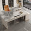Bureau moderne en L de luxe moderne, plateau en pierre frittée polie, armoire de rangement multifonctionnelle, détails en cuir beige-1308071842-1308071843