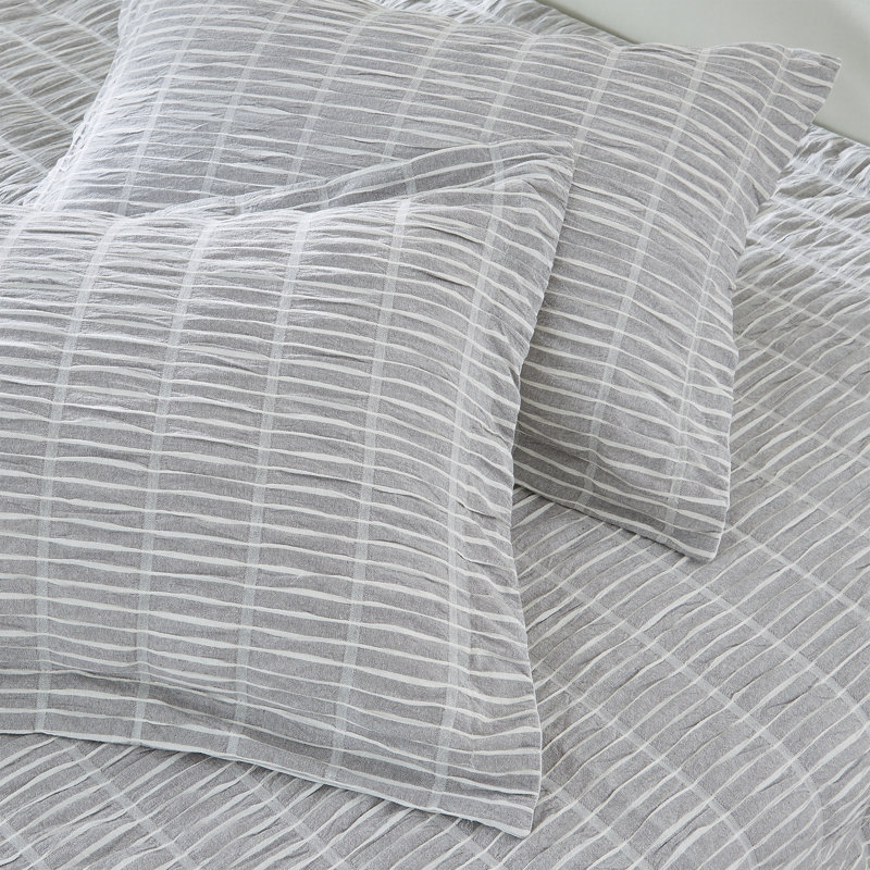Ensemble d'édredon réversible 100% coton 3 pièces avec taies décoratives, Double / Grand, Aube grise