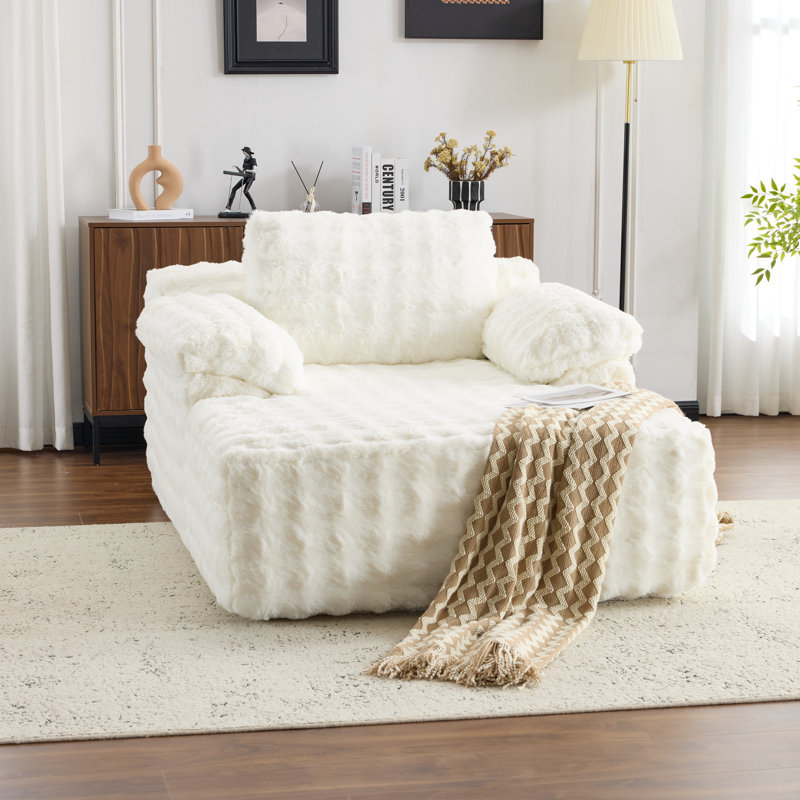 Boneless Velvet Oversized Chaise Lounge Sleeper Sofa, White
