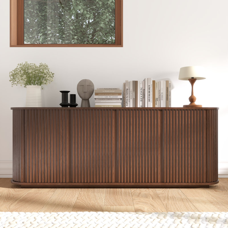 Buffet de rangement 64 "avec motif à vagues, Noyer