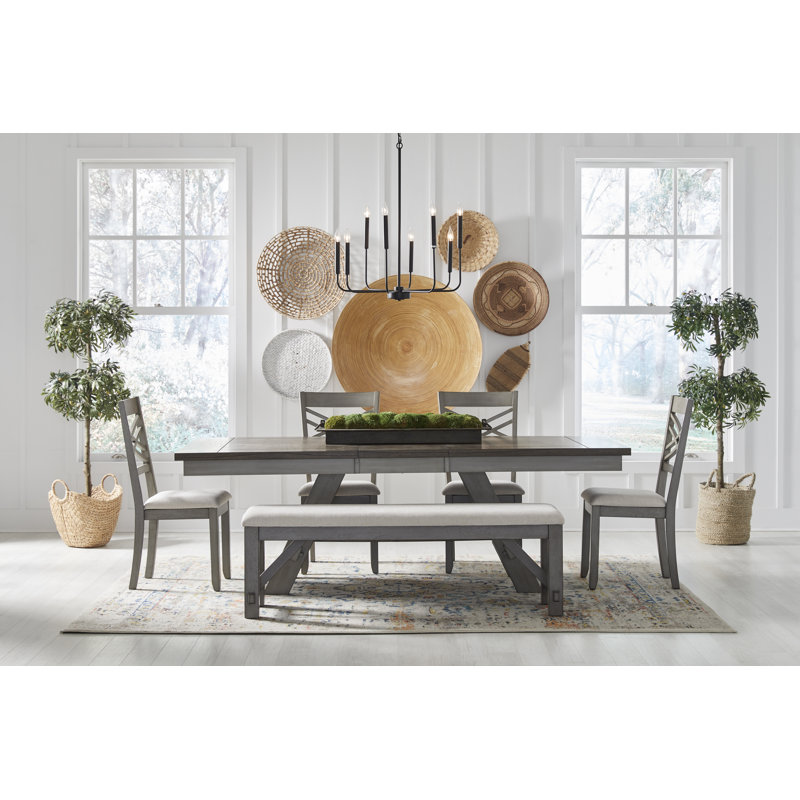 Brown Rectangular Extendable Wood Dining Table with Trestle Base