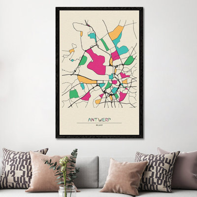 Antwerp, Belgium Map by Ayse Deniz Akerman - Print on Canvas