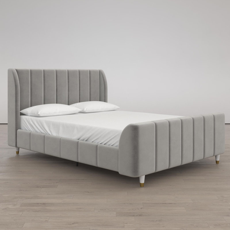 Lit plateforme tapissier double Ricketts, Gris, Full/Double