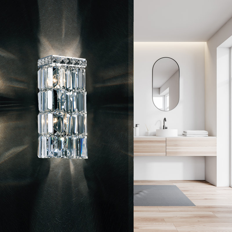 Chrome 5" Wide Wall Light for Bathroom, 2-Light Crystal Sconce with E12 Bulb Base – LED Compatible, BACL Certified