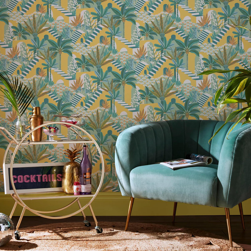 Envy Vacay Floral Wallpaper, Yellow
