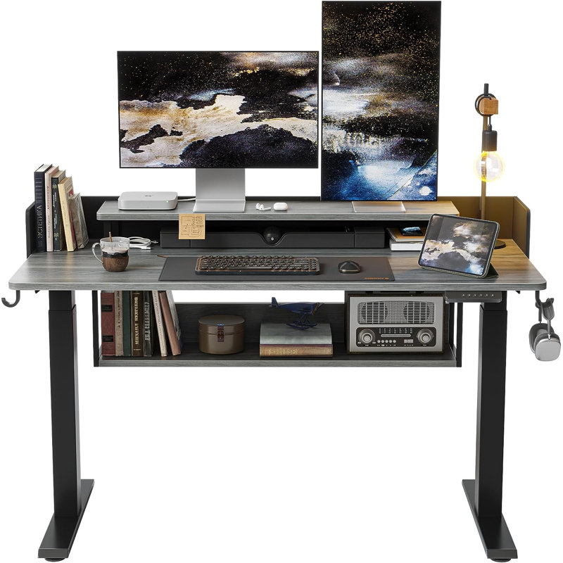 Koedy Height Adjustable Standing Desk, Rustic Brown/Black, 47" H x 48" W x 24" D