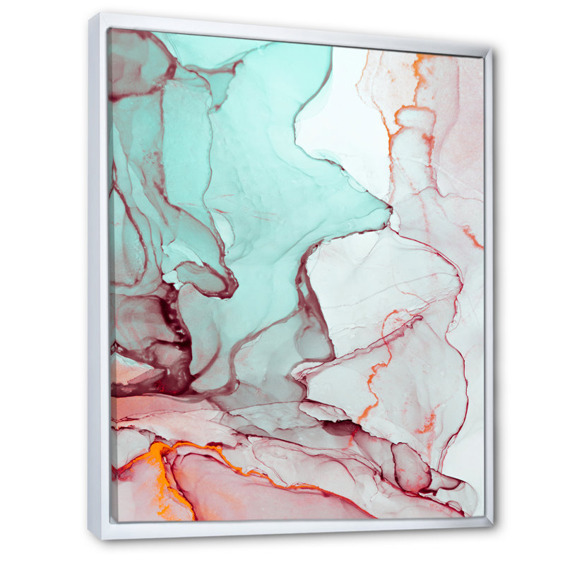 Marbre de luxe turquoise liquide Art II - œuvre d'art moderne sur toile, H 32 po x l 16 po x P 1 po, Toile avec cadre blanc