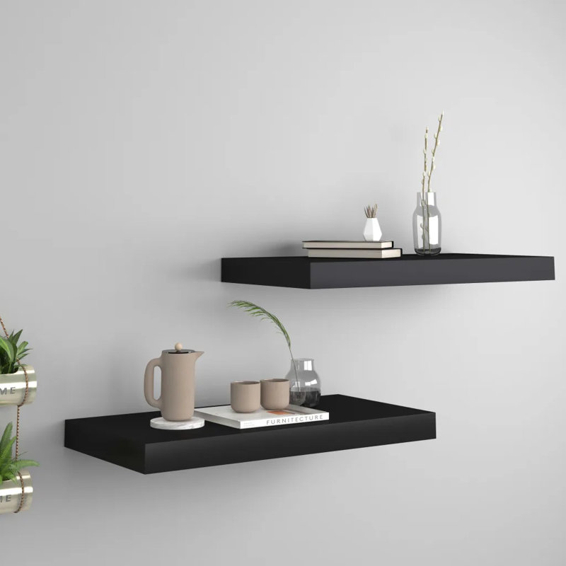 Arson 2 Piece Floating Shelf, Black, 3.8cm H x 23cm W x 50cm D