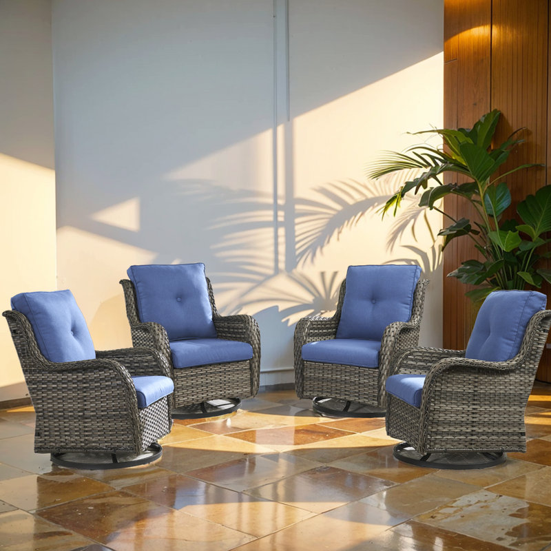 Bonia Swivel Rocker Patio Gliding Chair with Cushions (Set of 4), Gray Frame/ Blue Cushion