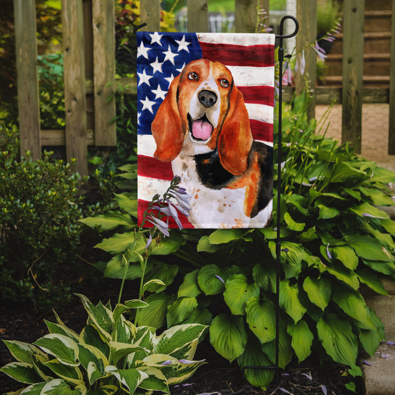 2 côtés en polyester de 2 côtés american drapeau de jardin, Basset hound