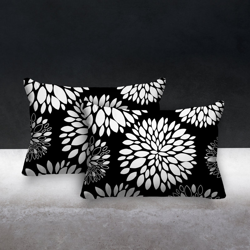 Coussin lombaire intérieur / extérieur à motif floral Fiesta, Noir