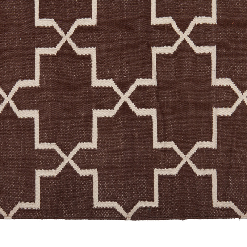 Brown Geometric Dhurrie Cotton Rug, Rectangle 8'10" x 11'10"