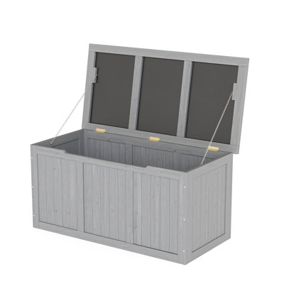 Coffre de terrasse en bois massif de 67 gallons avec couvercle à charnières pour un rangement facile des coussins de patio, des outils de piscine et de jardin, pratique et élégant