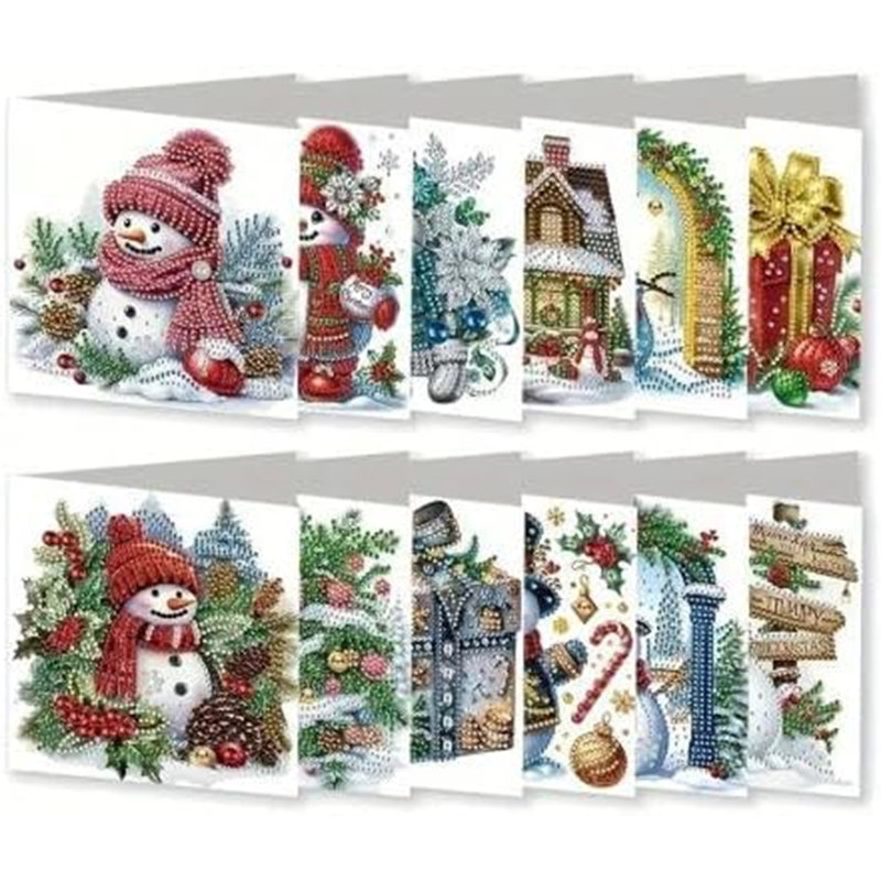 12pcs 5D DIY Diamond Painting Snowman Christmas Card Kits