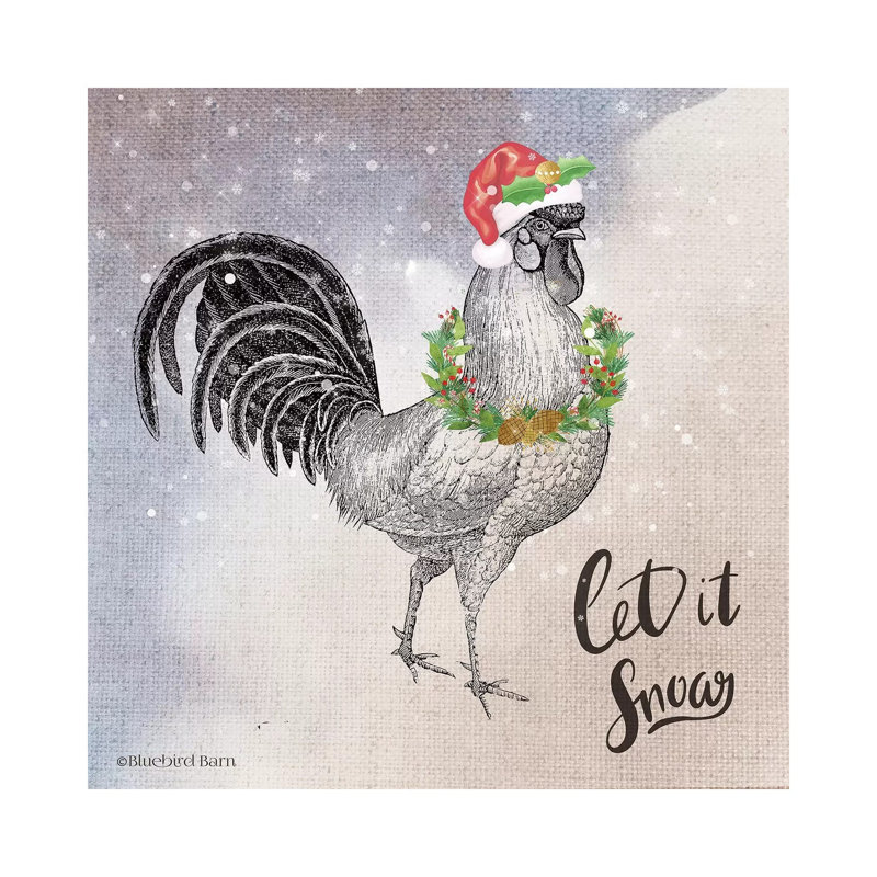 Vintage Christmas Be Merry Rooster by Bluebird Barn - Wrapped Canvas Painting, 45.72 cm H x 45.72 cm W x 1.91 cm D