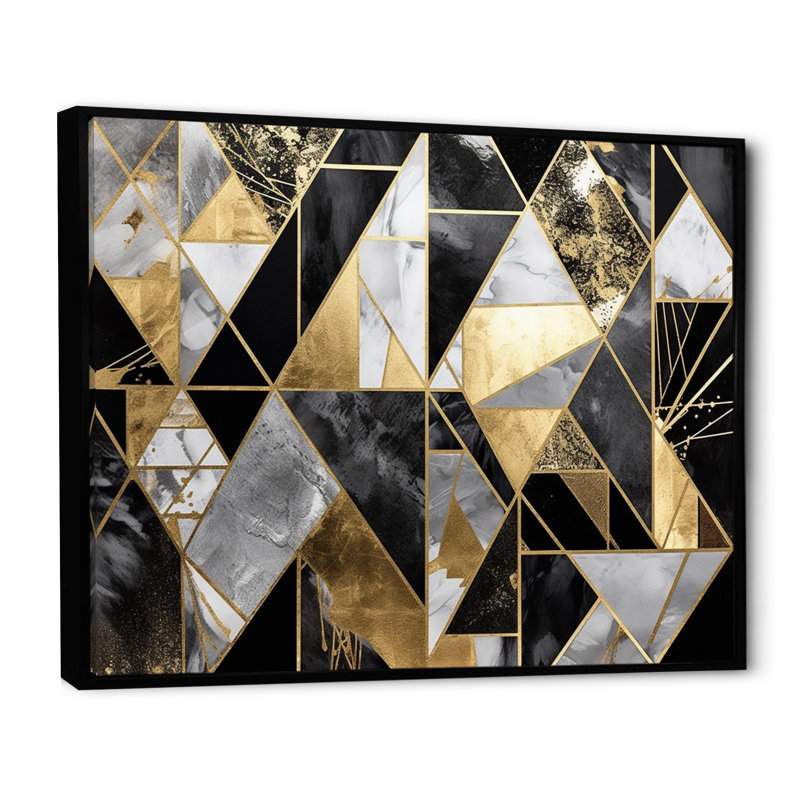 «Clariandra Gold», impression géométrique sur toile, H 24 po x l 32 po x P 1 po, Cadre flottant noir