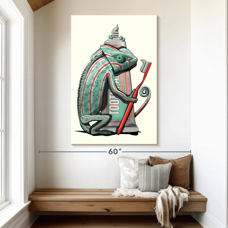 Chameleon Cleaning Teeth, 51" H x 34" W