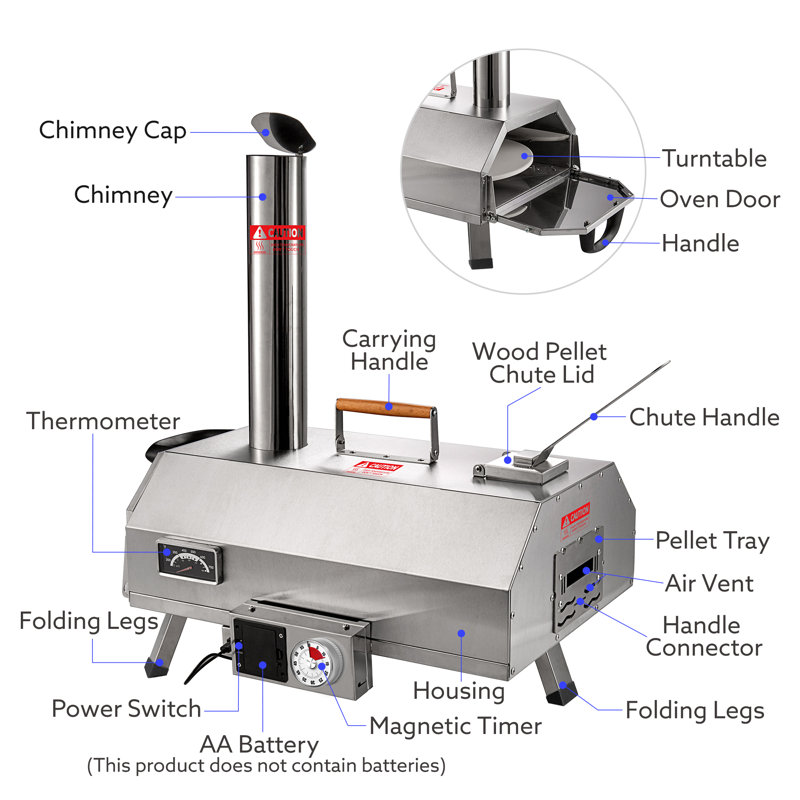 Portable Stainless Steel Wood-Fired Outdoor Pizza Oven with Timer