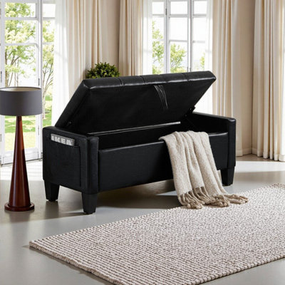 Storage Ottoman Bench With Safety Hinge, 350 Lbs Weight Capacity, Upholstered Seating For Bedroom & Living Room