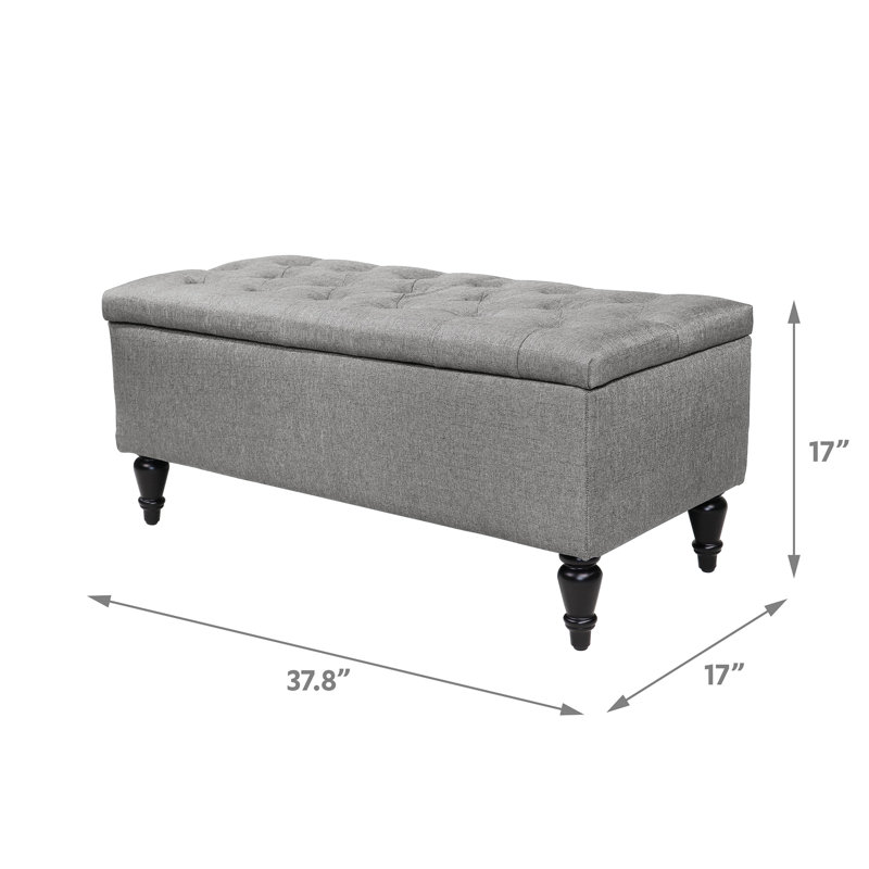 Banc de rangement rembourré avec pieds en bois massif Balcom, gris, H 17 po x l 37,8 po x P 17 po