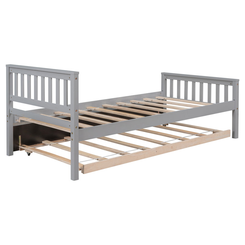 Lit simple avec lit gigogne, cadre de lit plateforme avec tête et pied de lit, pour un petit espace de vie dans la chambre à coucher, aucun sommier nécessaire