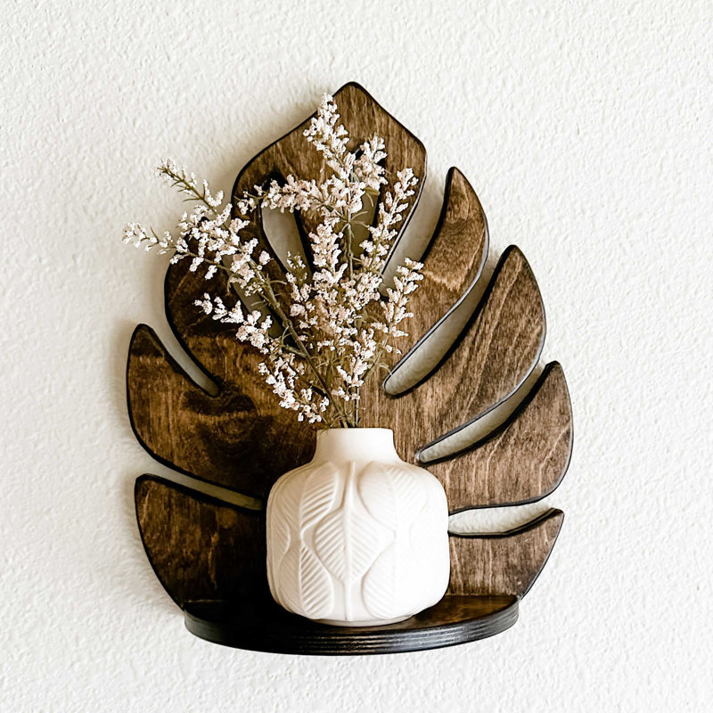 Addora Birch Solid Wood Plant Shelf – Handmade Monstera Leaf Wall Shelf, Boho Farmhouse Décor in Brown or Black, Brown