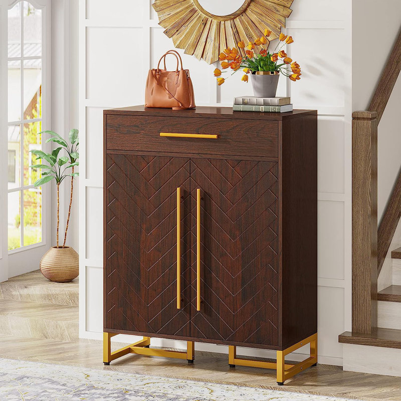 20 Pair Shoe Storage Cabinet, Dark Brown