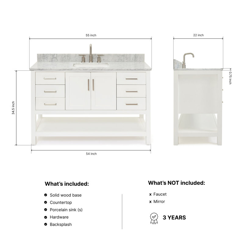 Magnolia Bath Vanity Rectangular Basin S061SCW2R, Rectangular, White, 55"