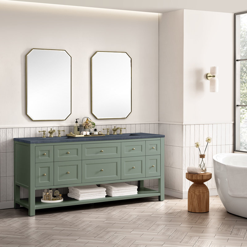 Breckenridge 72'' W Double Vanity, Charcoal Soapstone, Smokey Celadon, 8" Widespread