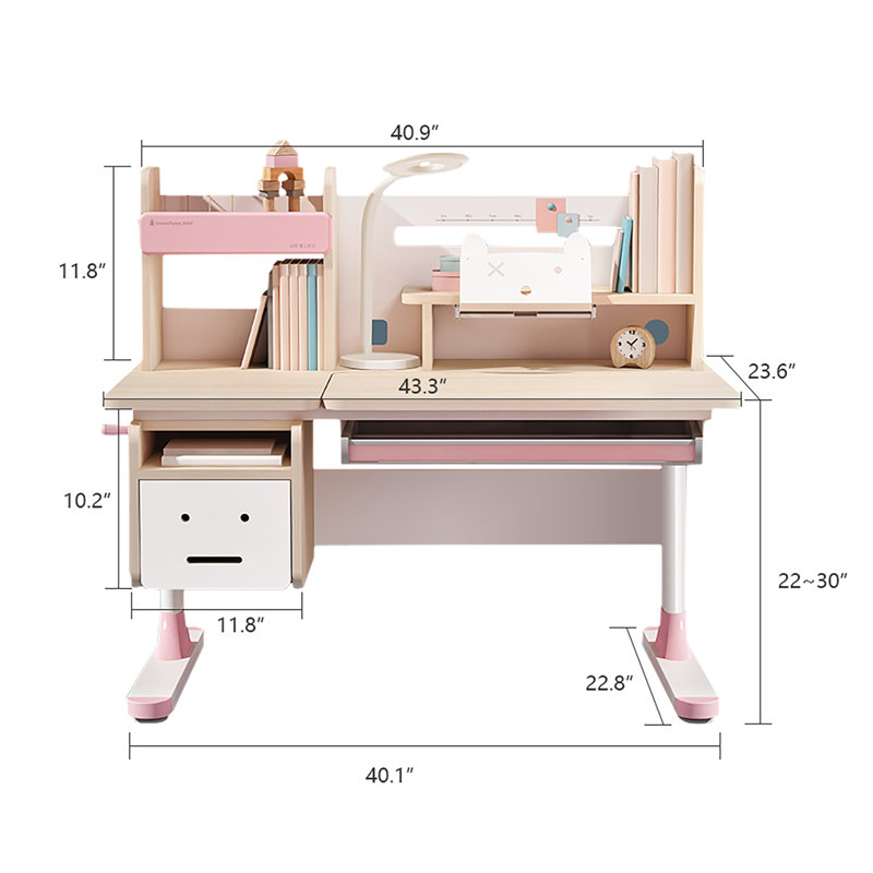 Bureau d'étude avec rehausse pour enfants Barba, Rose