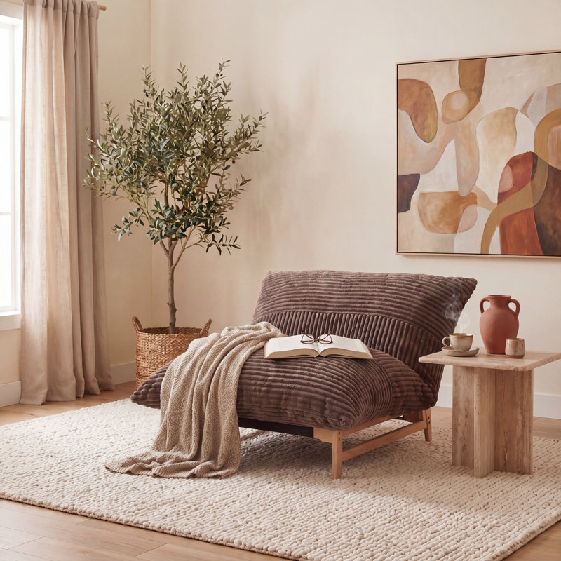 Chaise longue en velours côtelé avec structure en bois, Mushroom
