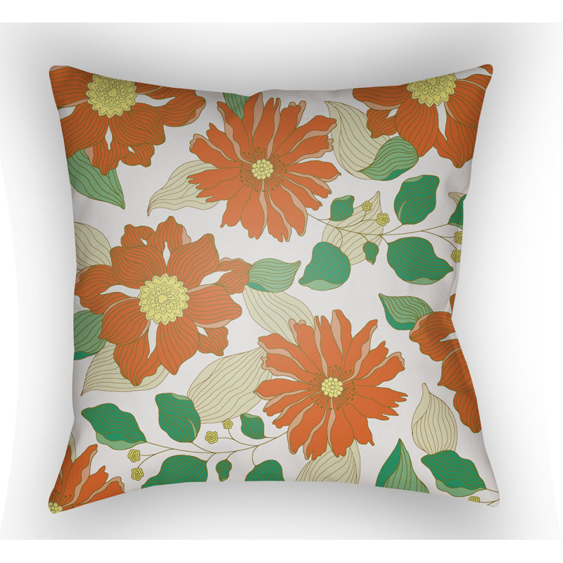 Moody Floral Flower Throw Pillow, 18" H x 18" W x 4" D, Orange