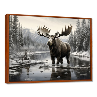 Brown White Moose Winter Majesty - Moose Wall Art for Living Room