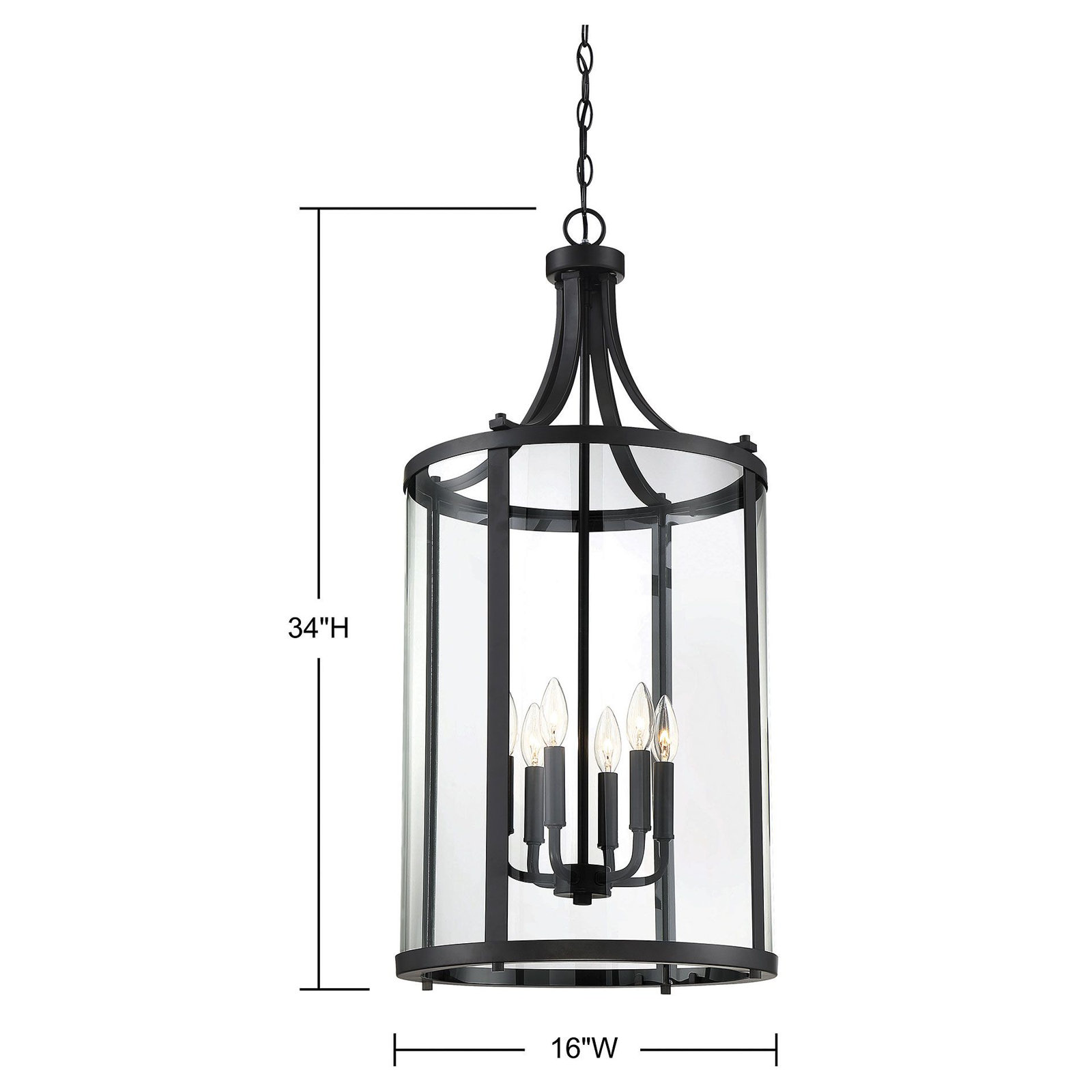 Wayland Chandelier, Black, 6 Lights, 34" H x 16" W x 16" D