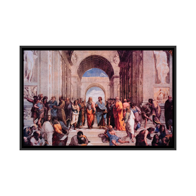 School of Athens by - impression, H 18 po x l 26 po x P 1,5 po, Toile encadrée noire, Pas de tapis