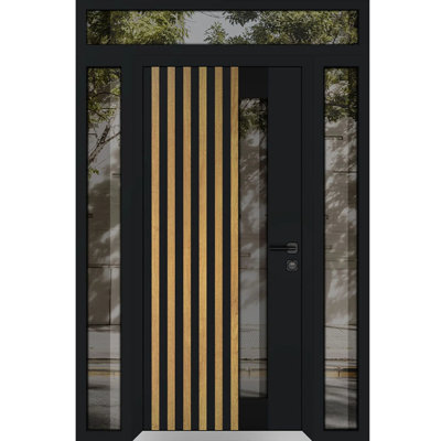 Front Exterior Prehung Aluminum Door Cynex 6113 Natural Oak Entry Steel Metal Modern Painted
