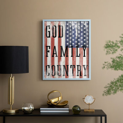 «God Family Country Flag», reproduction encadrée - bois massif