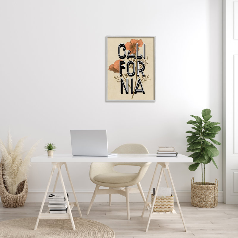 " California State Floral Typography " by Daphne Polselli, 30" H x 24" W x 1.5" D, Farmhouse Gray Framed Giclee