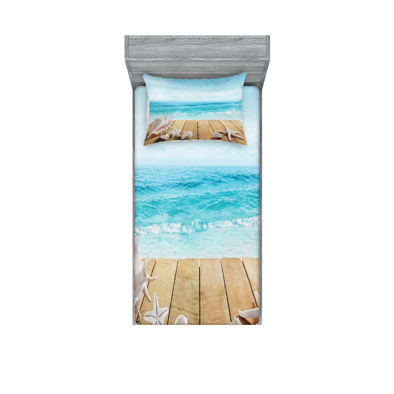 Drap-housse et coussin décoratif Ambesonne Beach brun clair beige, Ensemble de draps pour lit simple + 3 pièces supp